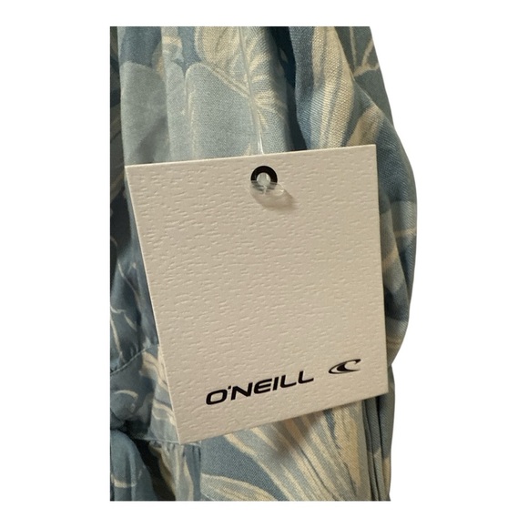 O'Neill Blue and White Floral Tropical Print Romper Size Small Ruffle Sleeve NWT - Picture 3 of 4